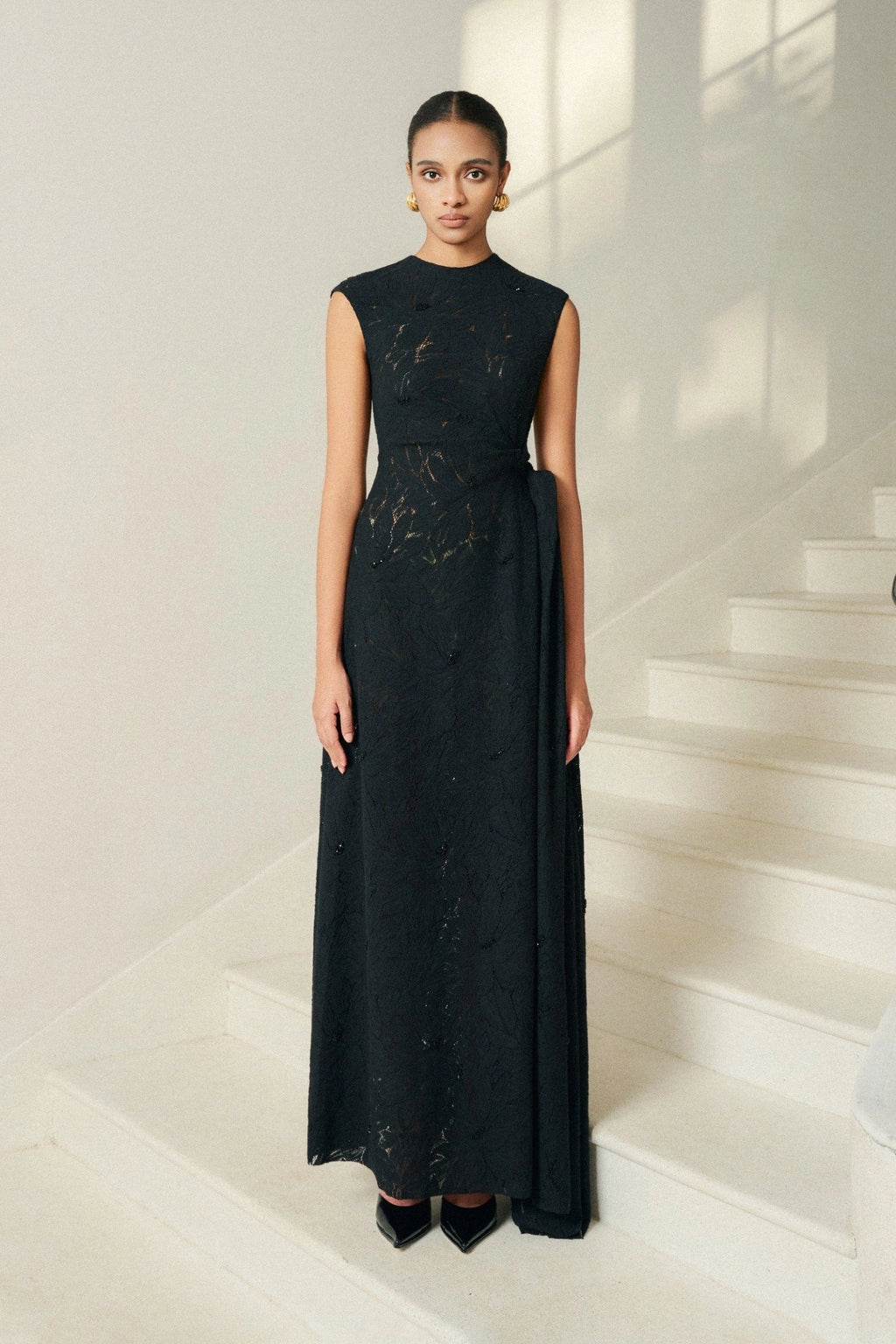 Nella Lace Draped Midi Dress