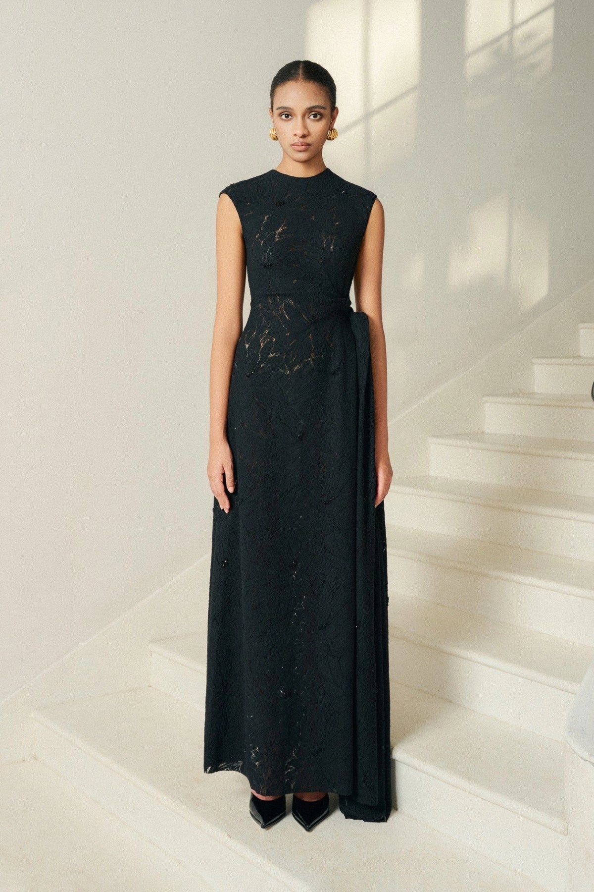 Nella Lace Draped Midi Dress