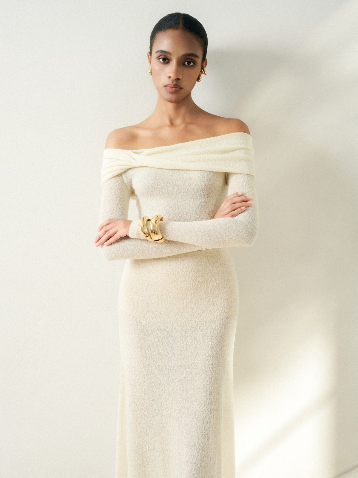 Lumi Wool Lacy Jacquard Long White Dress – image 2